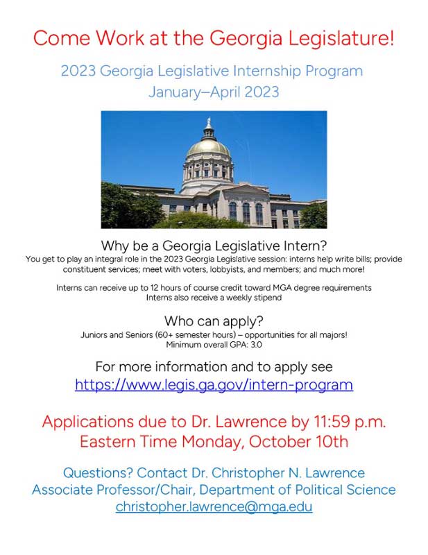 Flyer for the Georgia Legislative Internship Program 2023